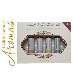Goldessence‎ Aromas Essential Oil Roll-On Set 4Pk Therapeutic Grade Oils 4/10ml.